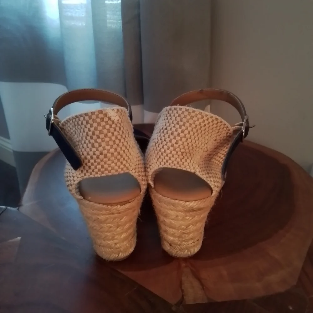 Paseart Navy Blue Suede Closed Toe Espadrille Wedge Shoes - 38/7.5